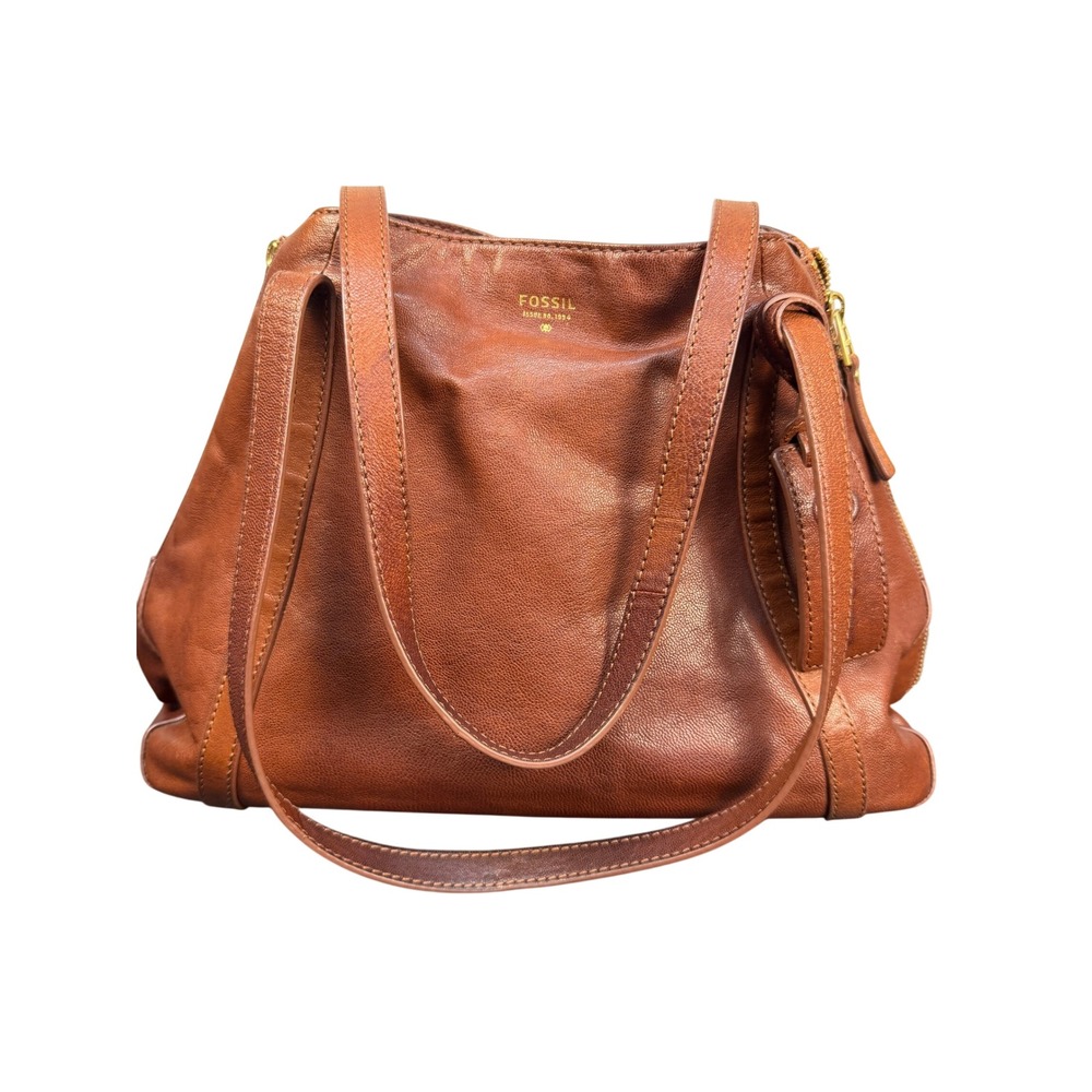 Fossil Maya Hobo Bag Women Medium Brown Leather Suede Expandable Side Zip Bag